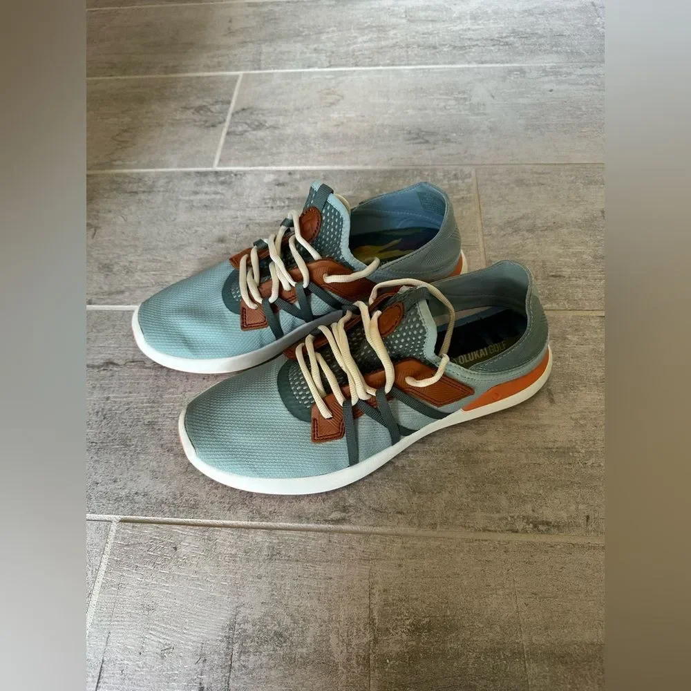 OluKai Manele Golf Shoe Pale Moss/Molten Orange 11.5 - Picture 5 of 10